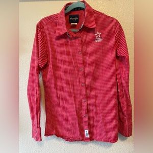 Wrangler Western Wear National Patriot Rodeo Shirt, long sleeve button down, red